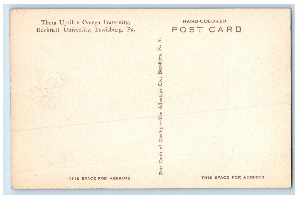 c1940 Theta Upsilon Omega Fraternity Bucknell University Lewsiburg PA Postcard