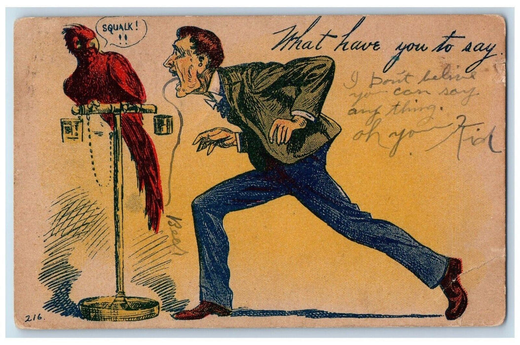 1910 Man And Parrot Write Away Thurmont Maryland MD Posted Antique Postcard