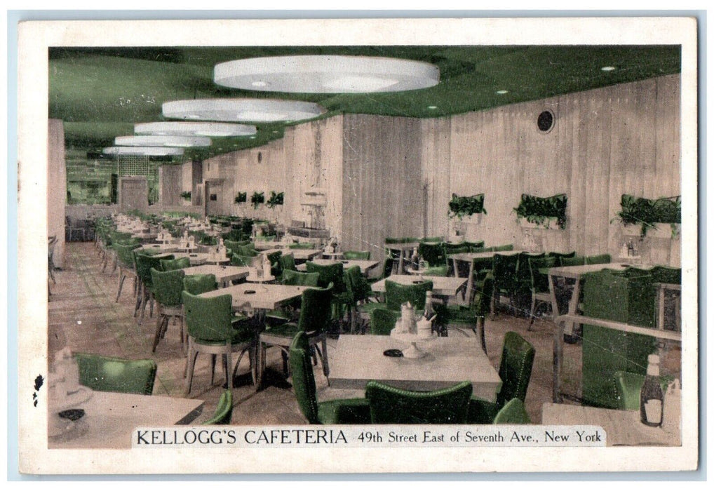 c1940 Kelloggs Cafeteria East Seventh  Ave Interior Restaurant New York Postcard