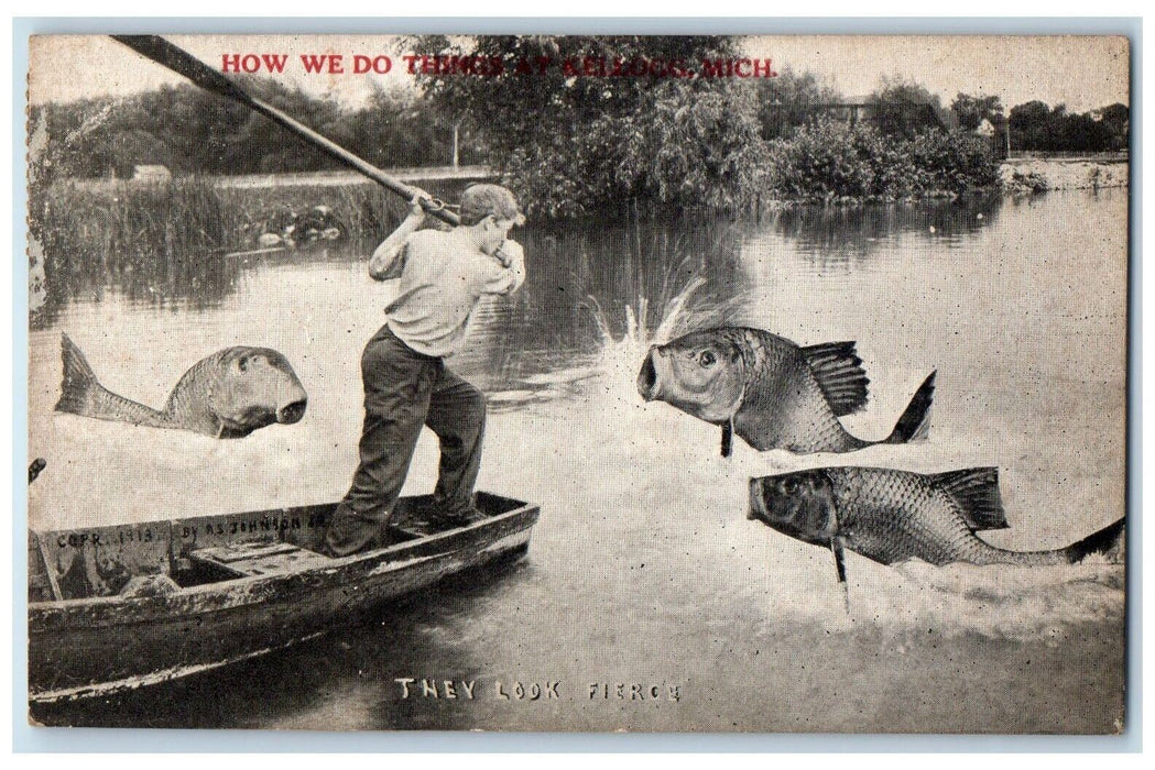 1981 How We Do Things Kellogg Michigan Exaggerated Fish Fishing Vintage Postcard