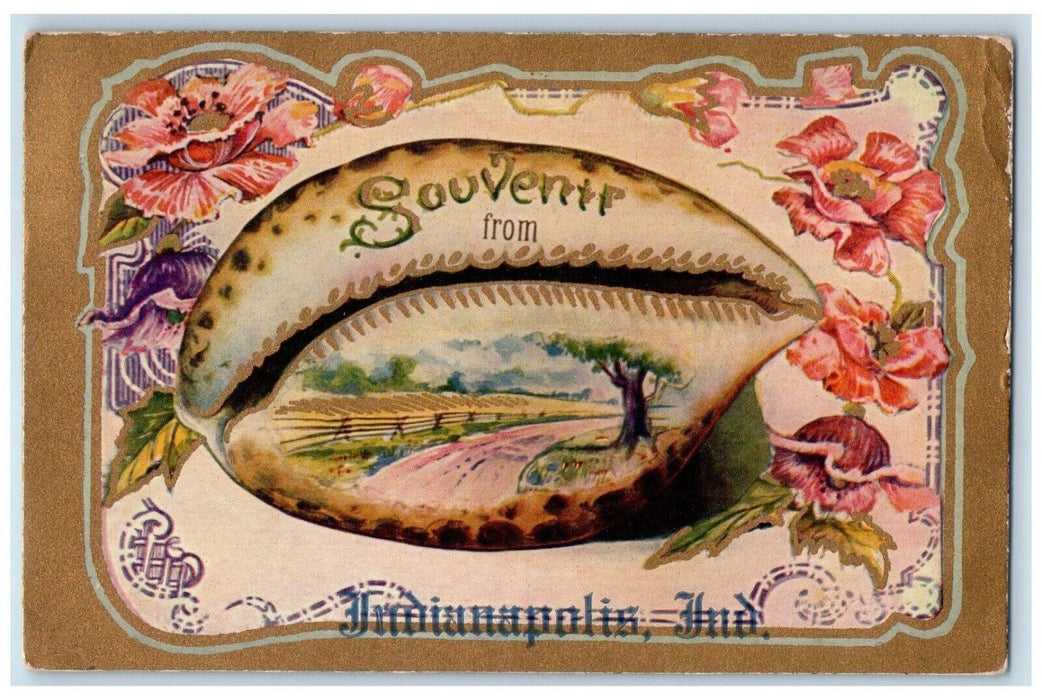 1913 Souvenir From Indianapolis Seashell Flower Indiana Vintage Antique Postcard