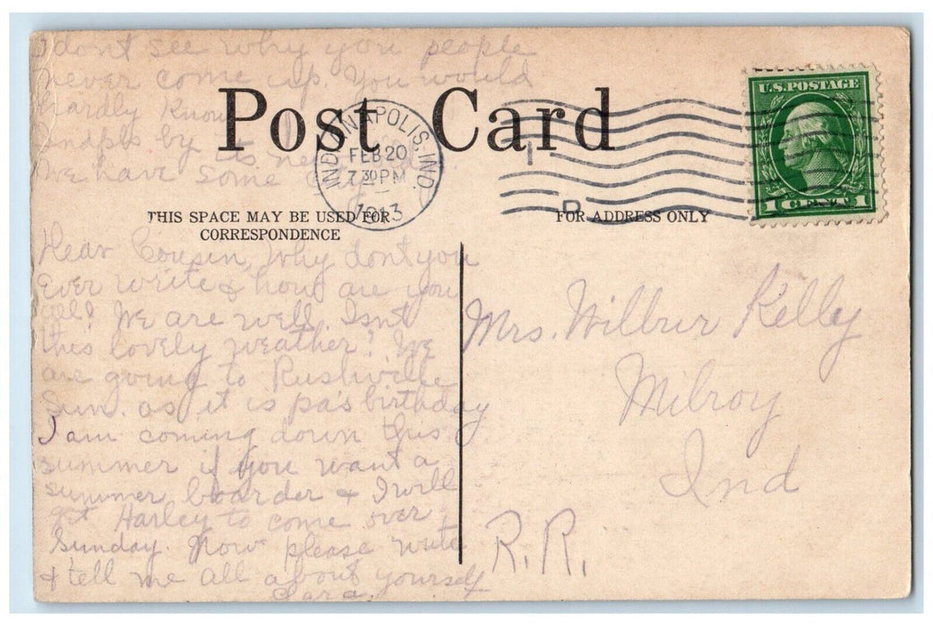 1913 Souvenir From Indianapolis Seashell Flower Indiana Vintage Antique Postcard
