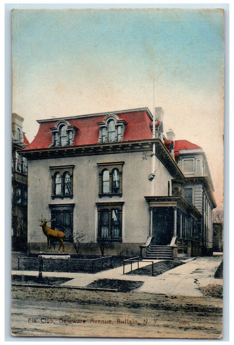 c1910 Elk Club Building Statue Delaware Buffalo New York NY Unposted Postcard