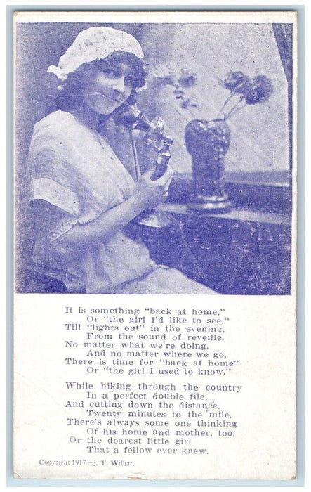 c1910's Woman Talking Telephone Poem Flower Vase Unposted Antique Postcard