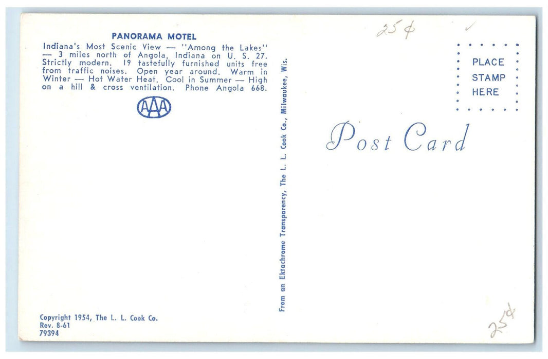 c1950 Panorama Motel Multiple Scenic View Dirt Road Flag Angola IN Postcard
