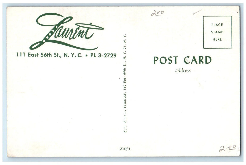 c1960 Laurent Restaurant Interior East 56th St. New York City New York Postcard