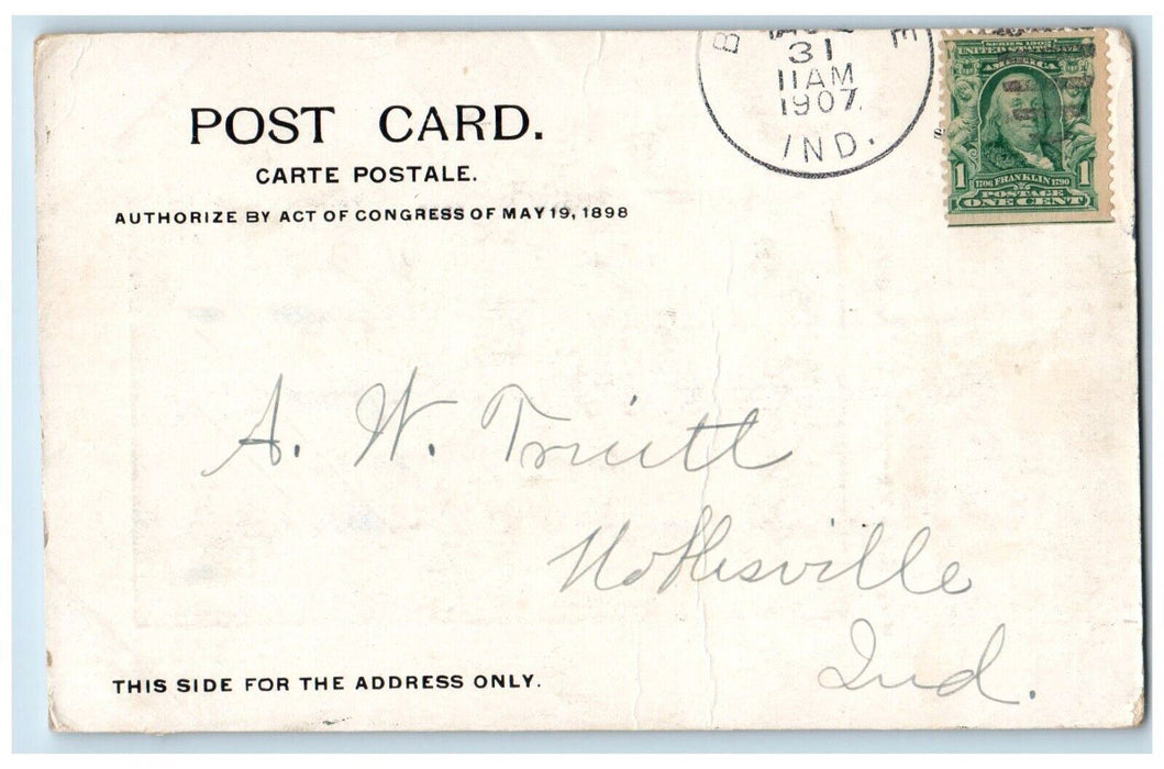 1907 National Brookville Bank American Print Road Indiana PMC Postcard