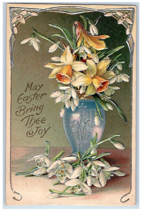 1910 Easter Lilies Flowers Vase Embossed Bridgeport Connecticut CT Postcard