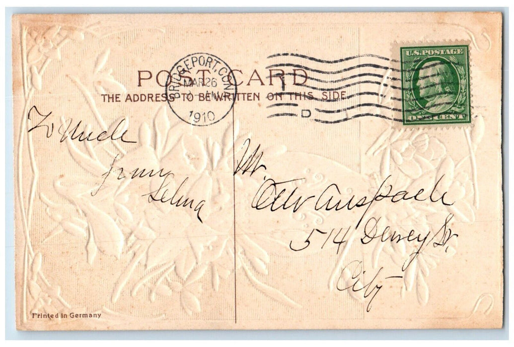1910 Easter Lilies Flowers Vase Embossed Bridgeport Connecticut CT Postcard