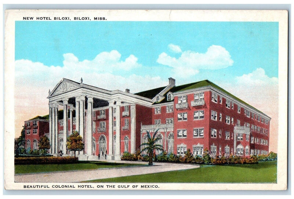 c1910 New Hotel Biloxi Exterior Mississippi Colonial Hotel Gulf Mexico Postcard