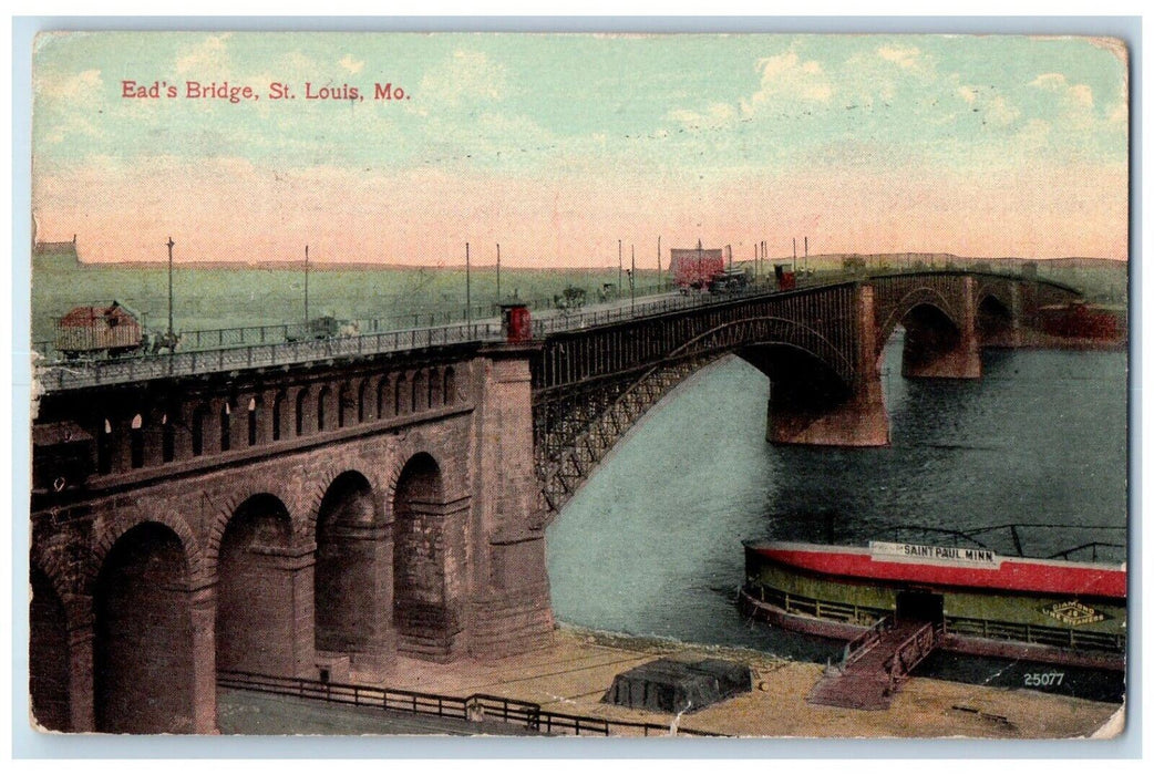 1915 Ead Bridge Boat River Lake St. Louis Missouri MO Vintage Antique Postcard