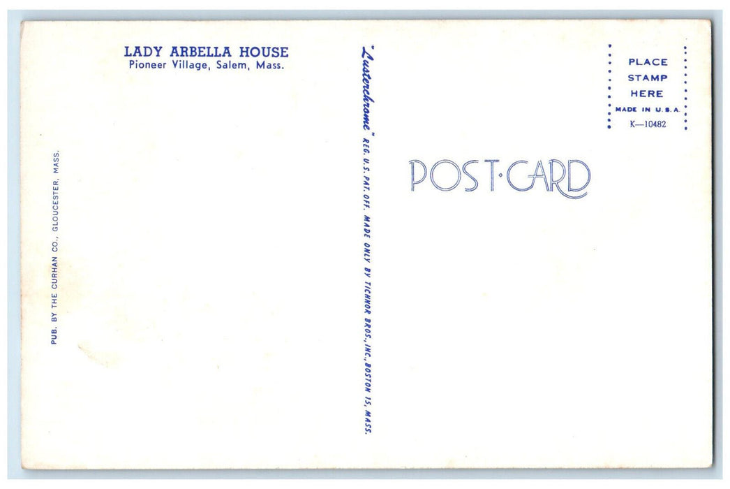 c1960's Lady Arbella House Pioneer Village Salem Massachusetts MA Postcard