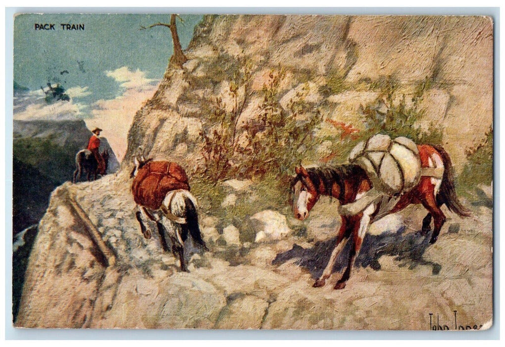 1909 Pack Train Mountains Continent Transport  Troilene Primitive West Postcard