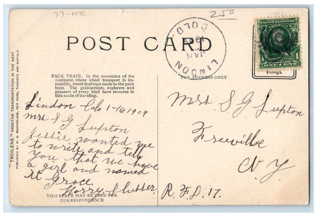 1909 Pack Train Mountains Continent Transport  Troilene Primitive West Postcard