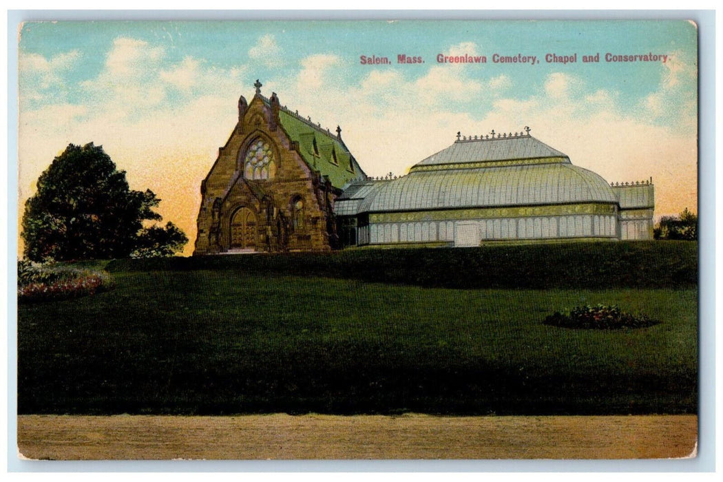 c1910 Greenlawn Cemetery Chapel Conservatory Salem Massachusetts MA Postcard