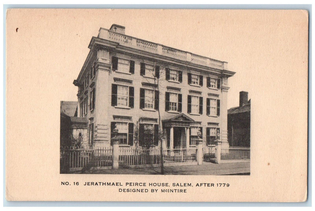 c1910 Jerathmael Peirce House Salem Massachusetts MA McIntire Design Postcard