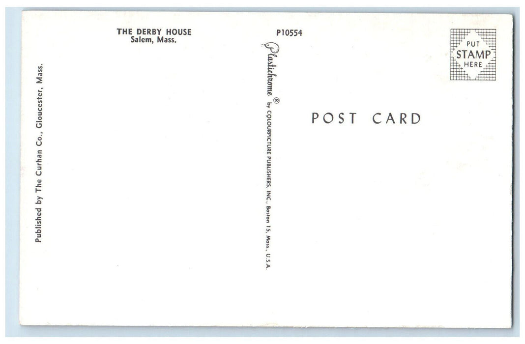 c1950's The Derby House Salem Massachusetts MA The Curhan Co. Postcard