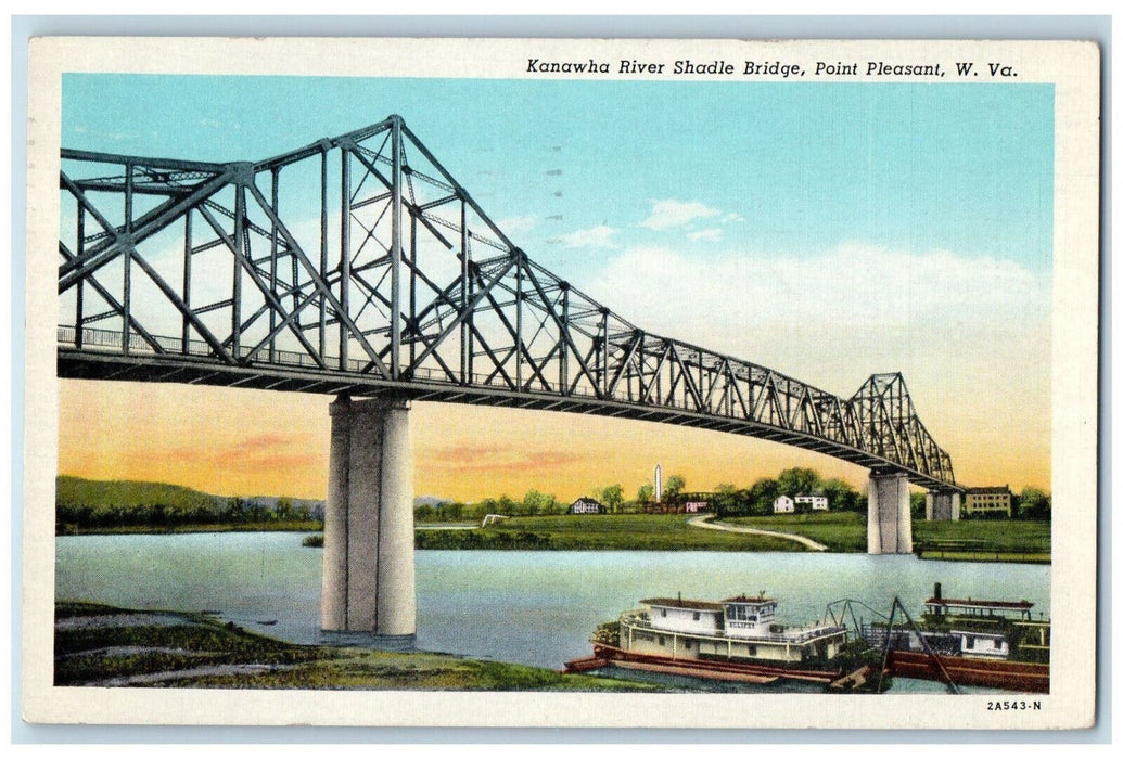 1945 Kanawha River Shadle Bridge Point Pleasant West Virginia WV Postcard