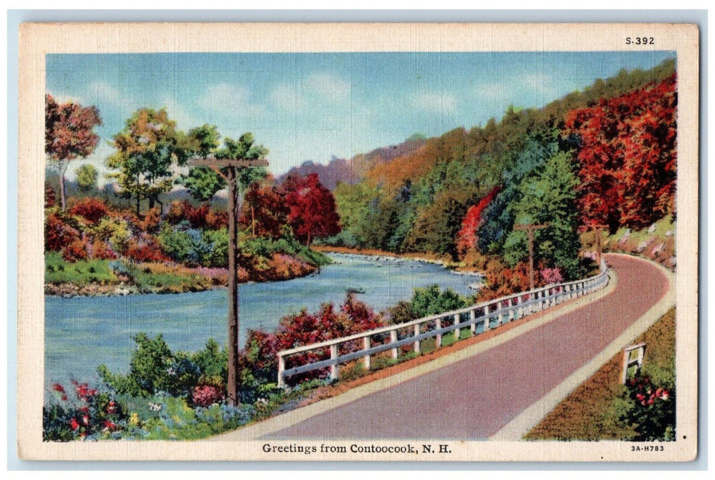 1936 Road Scene, Greetings from Contoocook New Hampshire NH Vintage Postcard