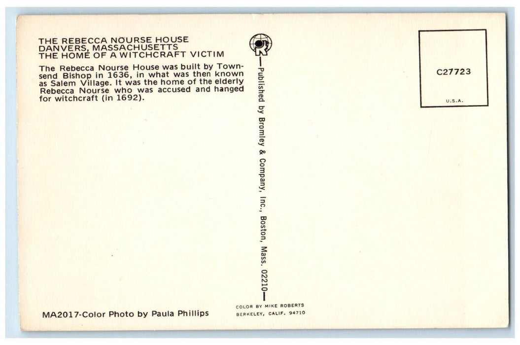 c1950's The Rebecca Nourse House Danvers Massachusetts MA Vintage Postcard