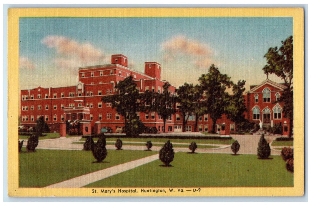 c1940's Front View of St. Mary's Hospital Huntington West Virginia WV Postcard