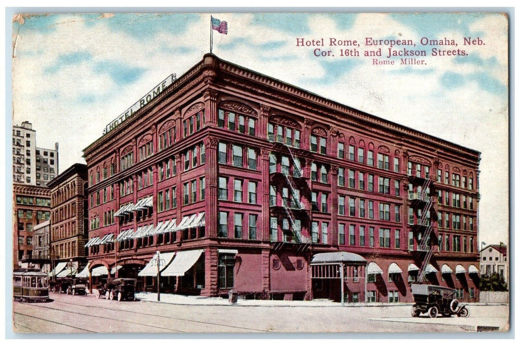 1914 Hotel Rome European Rome Miller Omaha Nebraska NE Vintage Antique Postcard