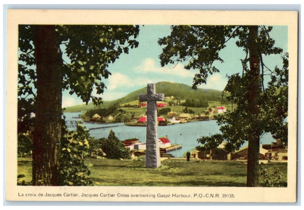 c1940's National Railway Jacques Cartier Cross Gaspe Harbour Canada Postcard