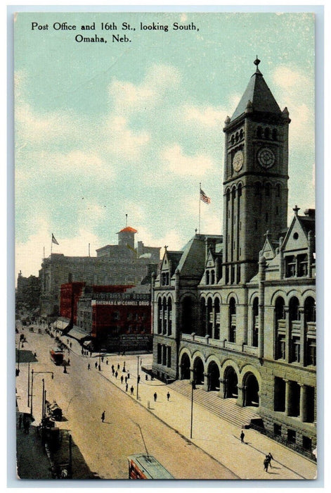c1910 Post Office 16th Street Looking South Omaha Nebraska NE Unposted Postcard