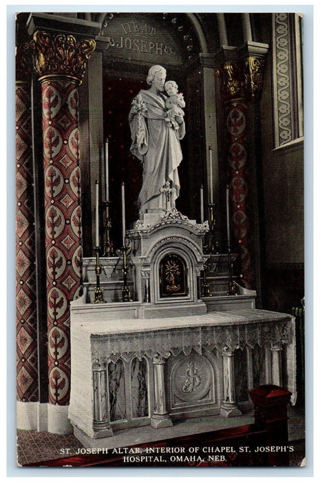 c1910 St Joseph Altar Interior Chapel St Joseph Hospital Omaha Nebraska Postcard
