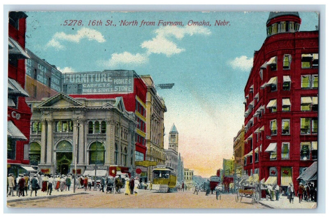 1915 16th Street North From Farnam Streetcar Building Omaha Nebraska NE Postcard
