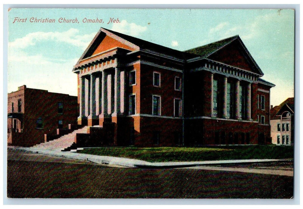 c1910 First Christian Church Building Street Omaha Nebraska NE Antique Postcard