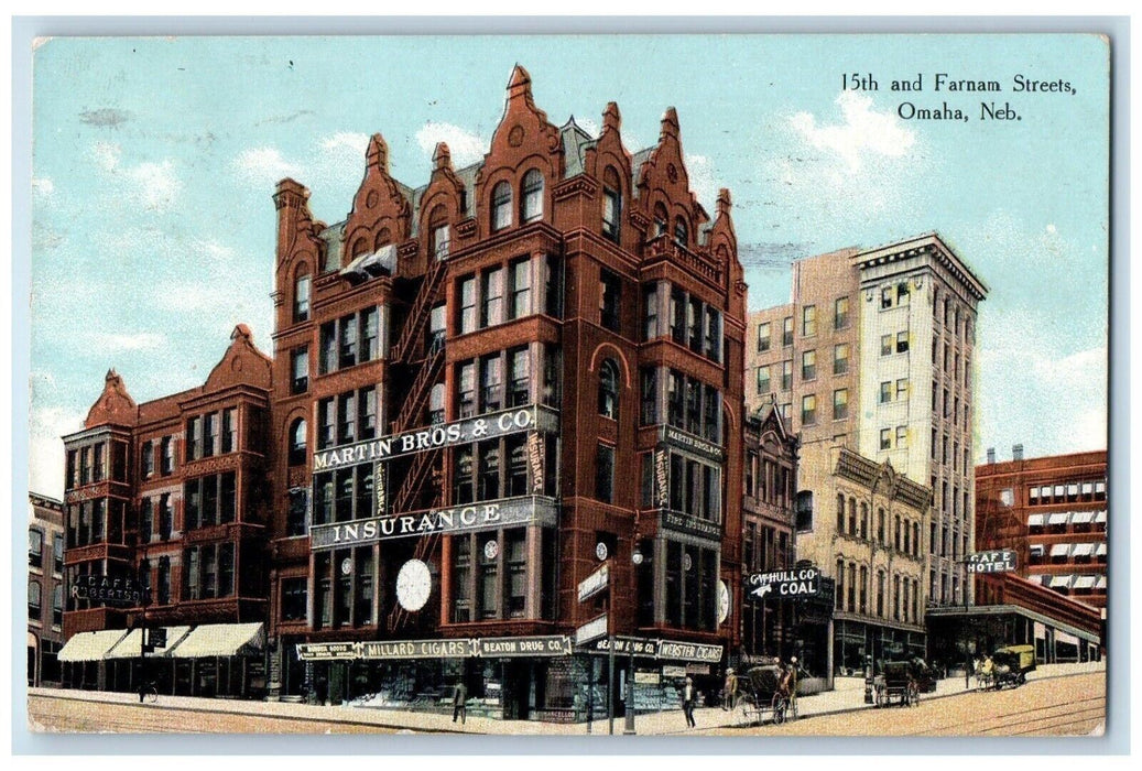 c1910 Exterior 15th Farnam Streets Martin Bros Building Omaha Nebraska Postcard