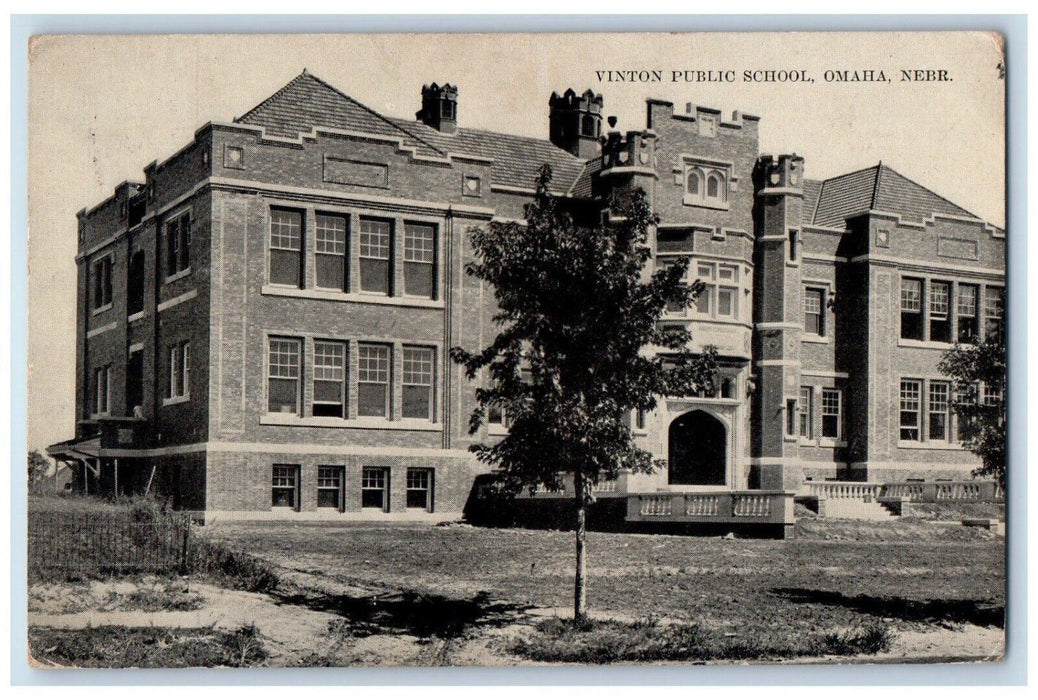 1910 Exterior View Vinton Public School Building Omaha Nebraska Antique Postcard