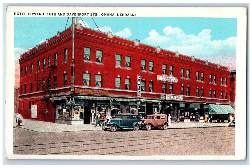 1907 Hotel Edward 16th Davenport Streets Classic Cars Omaha Nebraska NE Postcard