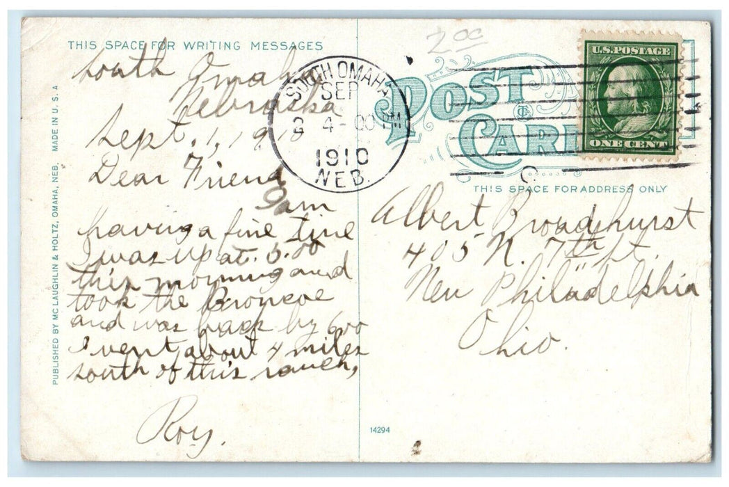 1910 Birds Eye View 16th Street North From Harney Omaha Nebraska Posted Postcard