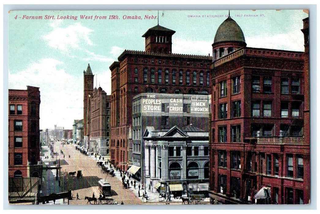 1910 Aerial Farnam Street Looking West From 15th Omaha Nebraska Vintage Postcard