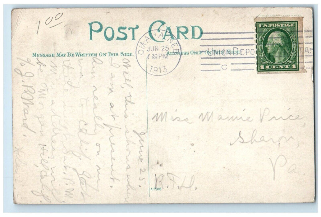 1913 Aerial View Union Station Building Horse Carriage Omaha Nebraska Postcard