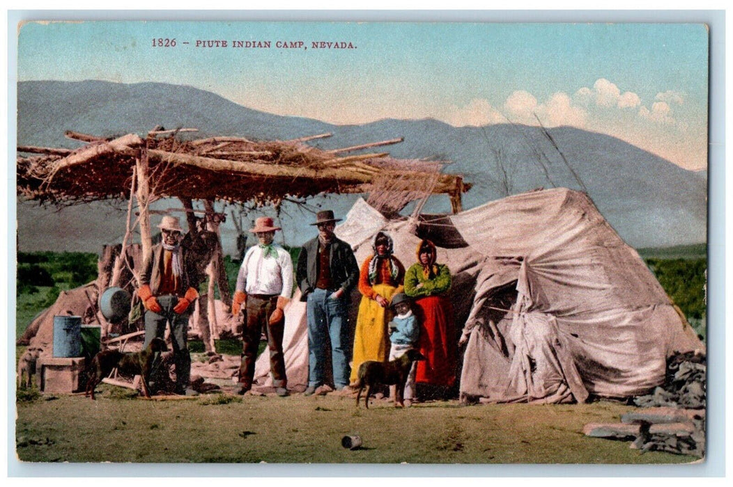 c1910 Piute Indian Camp Dogs Mountains Nevada Antique Vintage Unposted Postcard