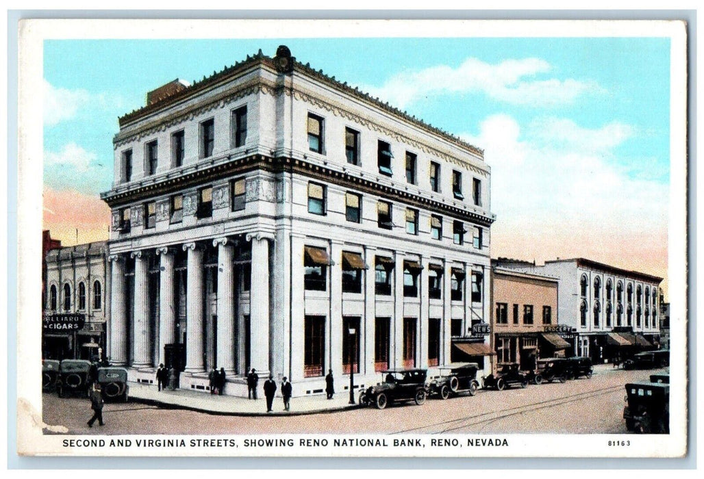 c1920 Second Virginia Street Showing Reno National Bank Reno Nevada NV Postcard