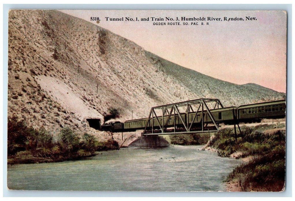 c1910 Tunnel No 1 Train No 3 Humboldt River Ryndon Nevada NV Railroad Postcard