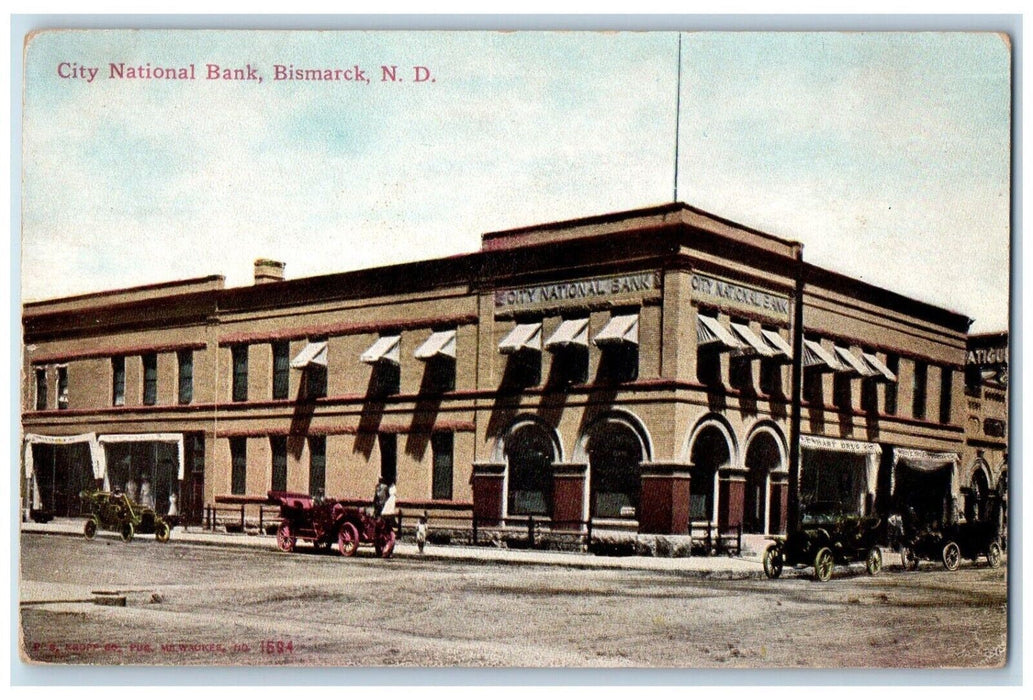 c1910 Exterior View City National Bank Bismarck North Dakota ND Antique Postcard