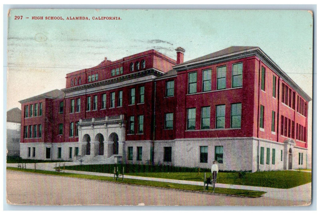 1908 High School Building Exterior Scene Alameda California CA Antique Postcard
