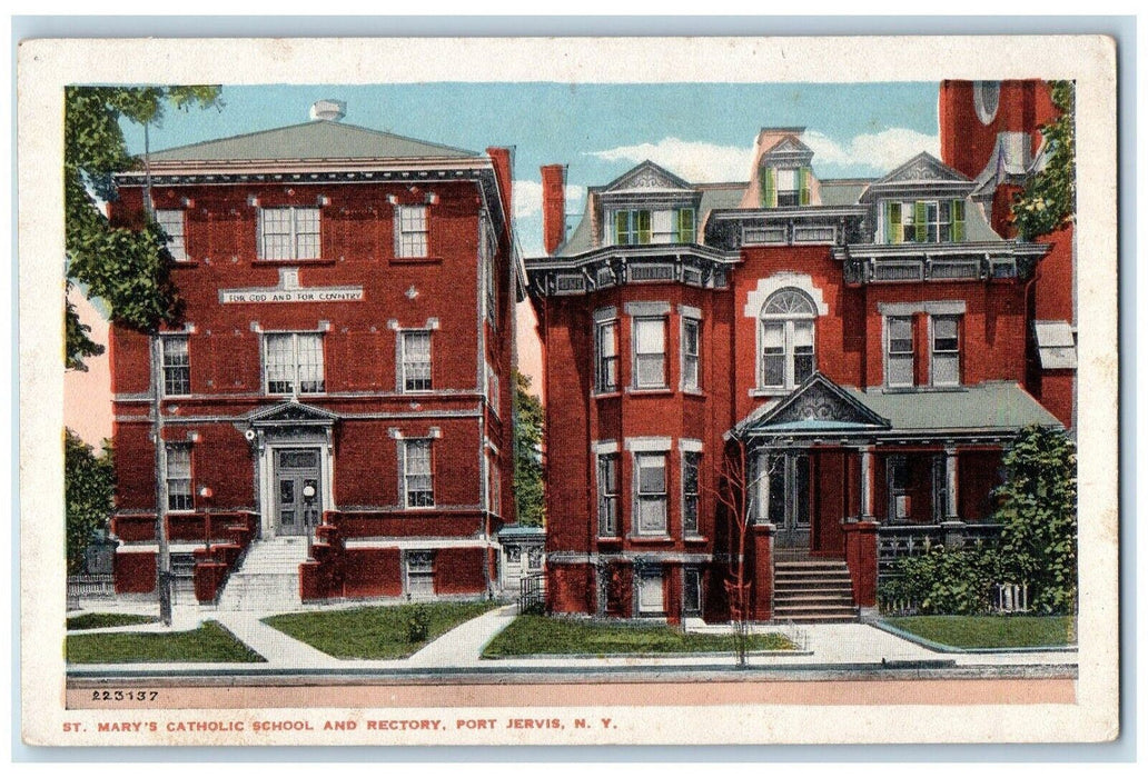 c1910 St. Mary's Catholic School Rectory Exterior Fort Jervis New York Postcard