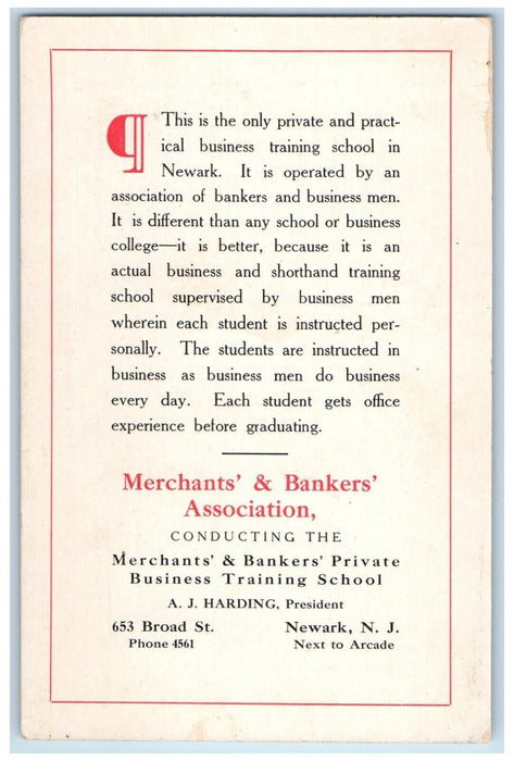 1907 Merchants Bankers Association School Membership Certificate Newark Postcard