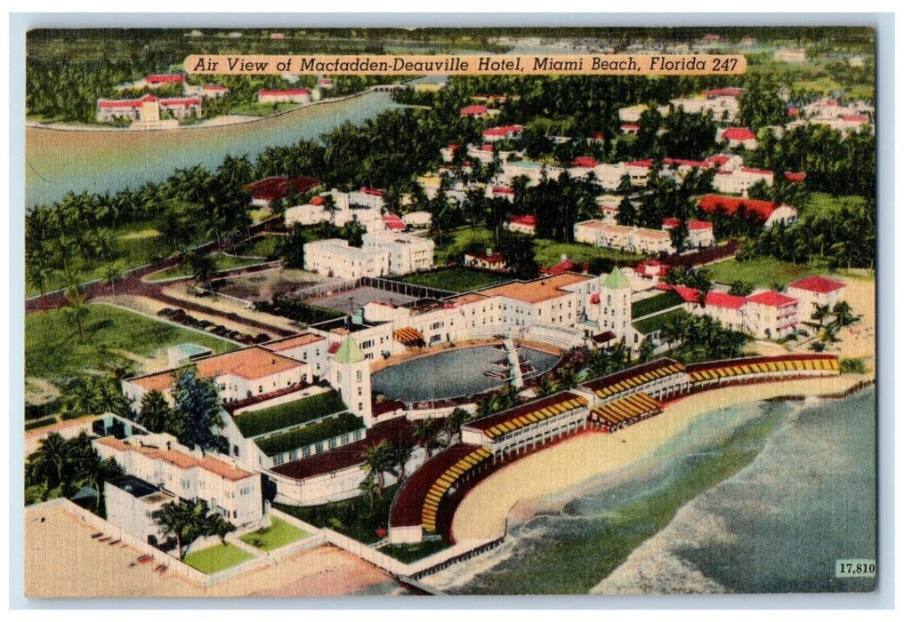 1940 Air View Macfadden Deauville Hotel Cabana Club Miami Beach Florida Postcard