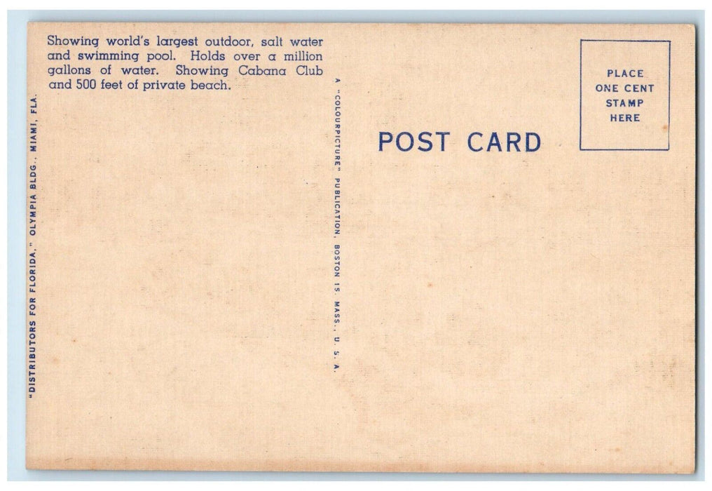 1940 Air View Macfadden Deauville Hotel Cabana Club Miami Beach Florida Postcard
