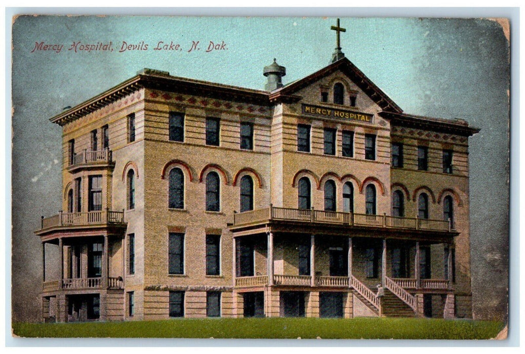 c1910 Mercy Hospital Building Devils Lake North Dakota Antique Vintage Postcard