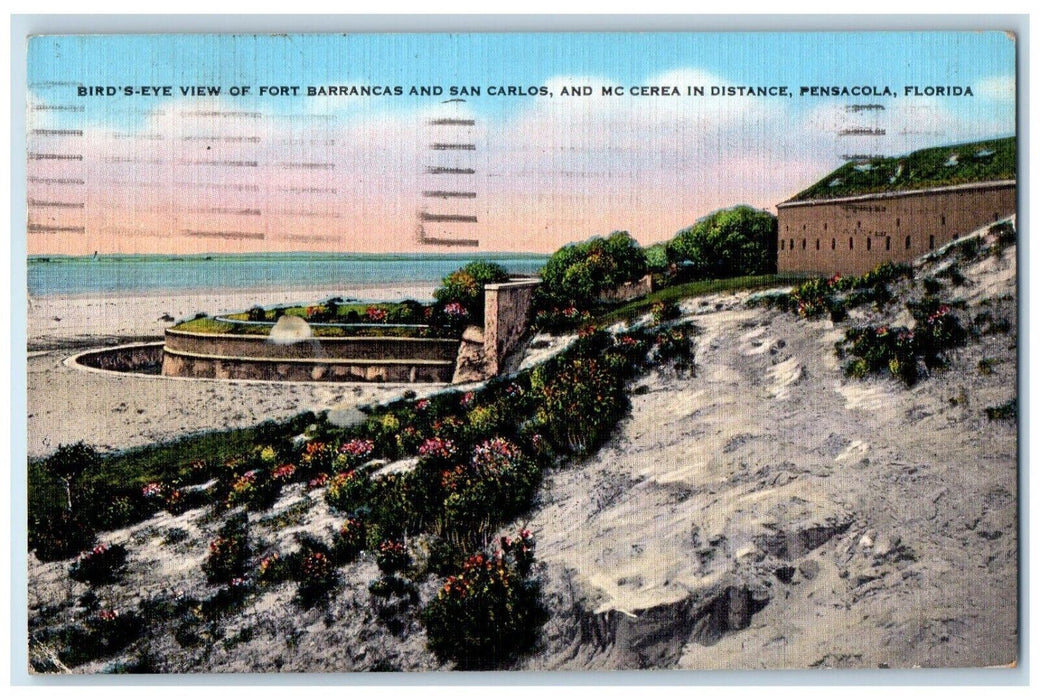 1939 Bird's-Eye Fort Barrancas San Carlos Mc Cerea Pensacola Florida FL Postcard