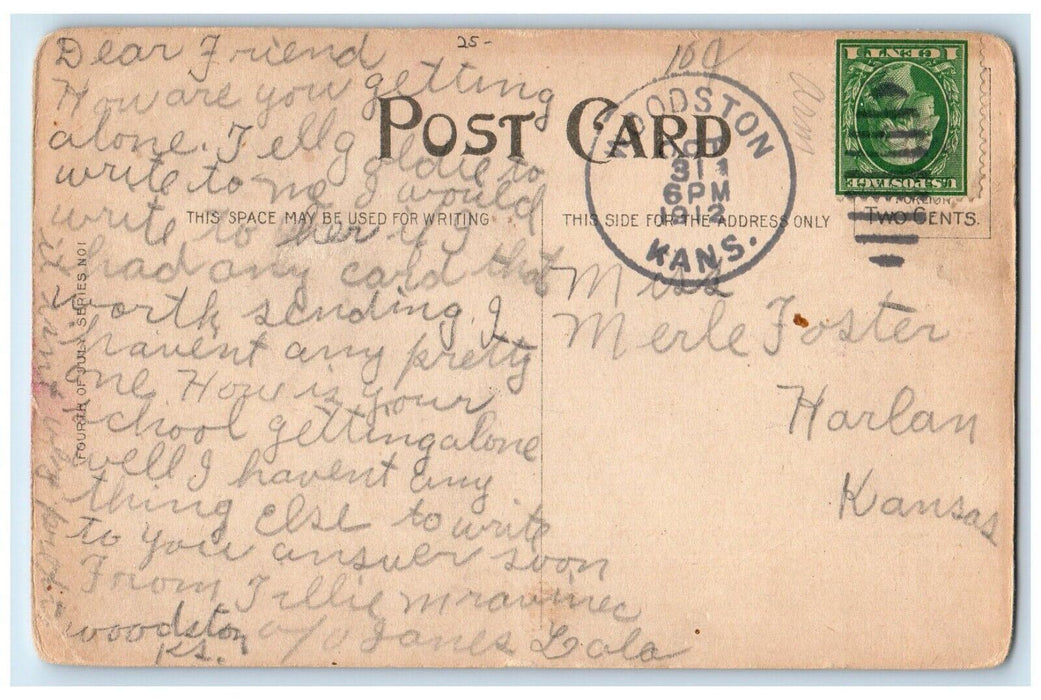 1912 Fourth Of July Lantern Boy Firecracker Woodston Kansas KS Antique Postcard