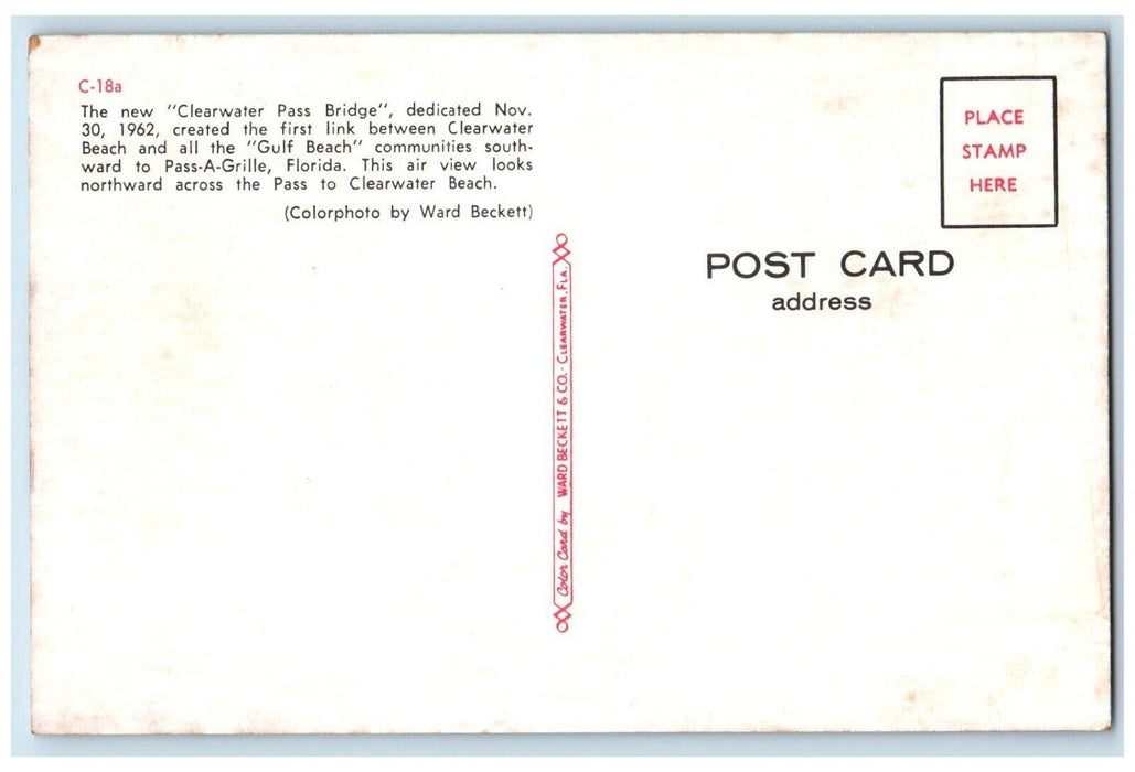 1960 Clearwater Pass Bridge Beach Gulf Beach Pass-A-Grille Florida FL Postcard